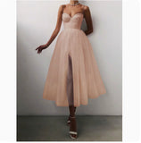 Vestido de novia civil malla de color puro, falda con tirantes y top de tubo europeo y americano