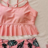 Traje de baño Tankini de color sólido estampado de cintura alta triangular para mujer