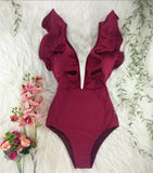 Traje de baño estampado de una pieza Traje de baño con volantes de un solo hombro para mujer