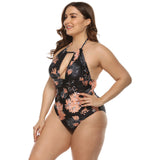 Traje de baño de talla grande para mujer con estampado Digital y vientre ajustado Sexy Bikini de una pieza con escote en V profundo