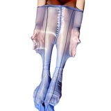 Pantimedias cintura alta brillante sin cintura medias sexys de alta densidad con línea sedoso brillante pantimedias abiertas