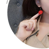 Aretes Pendientes de cereza de corazón para niña, aretes pequeños rojos de temperamento largo, aretes hipster con personalidad roja de red coreana
