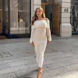 Vestido largo de punto con hombros descubiertos para mujer