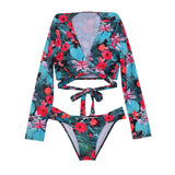 Traje de baño dos piezas con estampado de hojas sexy