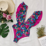Traje de baño estampado de una pieza Traje de baño con volantes de un solo hombro para mujer