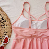 Traje de baño Tankini de color sólido estampado de cintura alta triangular para mujer