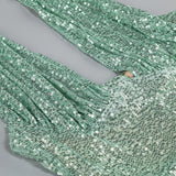 Vestido de noche con bola adelgazante y lentejuelas brillantes divididas