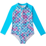 Traje de baño de sirena Traje de baño de una pieza para niños Traje de baño de manga larga y escala de aguas termales para niñas Traje de baño para niñas