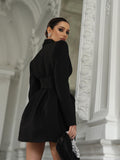 Vestido mini blazer con cinturón de manga larga negro