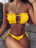 Traje de baño bikini cordón plisado triángulo