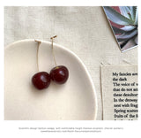 Aretes Pendientes de cereza de corazón para niña, aretes pequeños rojos de temperamento largo, aretes hipster con personalidad roja de red coreana