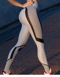 Leggings de puntos blancos y negros de panal, levantamiento de gluteos, pantalones de cintura alta