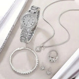 Set Conjunto de cinco piezas de reloj de cuarzo romano de moda con diamantes para mujer