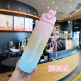 Cilindro de plástico con degradado de arcoíris, taza deportiva para gimnasio al aire libre, pareja de gran capacidad, 1L