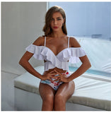 Traje de baño dos piezas con olanes estampado sexy