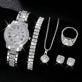 Set Conjunto de cinco piezas de reloj de cuarzo romano de moda con diamantes para mujer