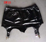 Pantimedias tipo liguero de charol negro brillante para mujer