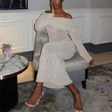 Vestido largos sexis de manga larga tejido con un solo hombro, vestidos  para vacaciones en la playa