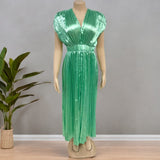 Vestido plisado con cuello en V sin mangas con cremalleravest