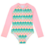 Traje de baño de sirena Traje de baño de una pieza para niños Traje de baño de manga larga y escala de aguas termales para niñas Traje de baño para niñas