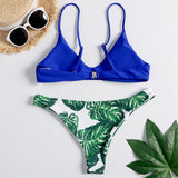 Traje de baño dos piezas estampado hojas sexy