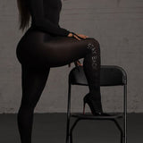 Pantimedias con letras de diamantes calientes de terciopelo de color sólido para mujer