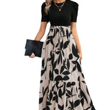 Vestido elegante estilo vacaciones cuello redondo estampado floral