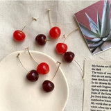 Aretes Pendientes de cereza de corazón para niña, aretes pequeños rojos de temperamento largo, aretes hipster con personalidad roja de red coreana