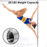 1 tubo de baile stripper de 45 mm, tubo de baile estático giratorio con altura ajustable de 88-108,1 pulgadas, capacidad de peso de 551 libras para ejercicio físico, fiesta, gimnasio en casa