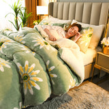 Edredón grueso de lana de cordero para invierno, franela cálida