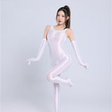 Body cierre entrepierna sedoso aceitoso de color sólido a la moda para mujer