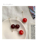 Aretes Pendientes de cereza de corazón para niña, aretes pequeños rojos de temperamento largo, aretes hipster con personalidad roja de red coreana