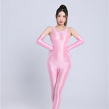 Body cierre entrepierna sedoso aceitoso de color sólido a la moda para mujer