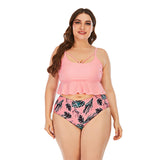 Traje de baño Tankini de color sólido estampado de cintura alta triangular para mujer