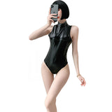 Body de cuero PU lacado Bondage negro