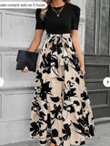 Vestido elegante estilo vacaciones cuello redondo estampado floral