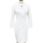 Conjunto Blazer Cruzado Moda Slim-fitting Solapa Envuelta En La Cadera Vestidos De Manga Larga Desplazamientos De Oficina Chaqueta Larga