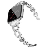 Smart watch con correa de metal de acero inoxidable y diamantes
