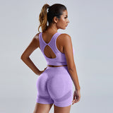 Conjunto de 2 piezas de Yoga, Top y short cortos para mujer, chándal para ejercicio sin costuras, ropa deportiva para gimnasio, mallas de cintura alta, trajes deportivos para Fitness