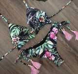 Traje de baño Bikini con borlas estampadas Multicolor sexy
