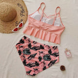 Traje de baño Tankini de color sólido estampado de cintura alta triangular para mujer