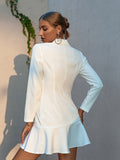 Minifalda de traje de manga larga con volantes y cuello en V para mujer