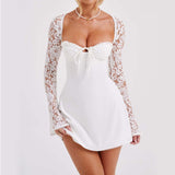 Vestido de encaje de manga larga Moda Sexy Corsé Sin espalda con cordones Vestidos cortos Ropa de mujer