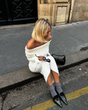 Vestido largo de punto con hombros descubiertos para mujer