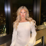 Vestido largo de punto con hombros descubiertos para mujer