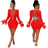 Vestido de encaje de lana de manga larga para mujer sexy